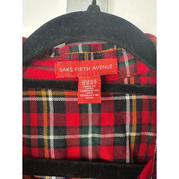 VTG SAKS FIFTH AVENUE CHRISTMAS PLAID M RHINESTONE COLLAR SHIRT VISCOSE Snap B3 - Picture 3 of 7